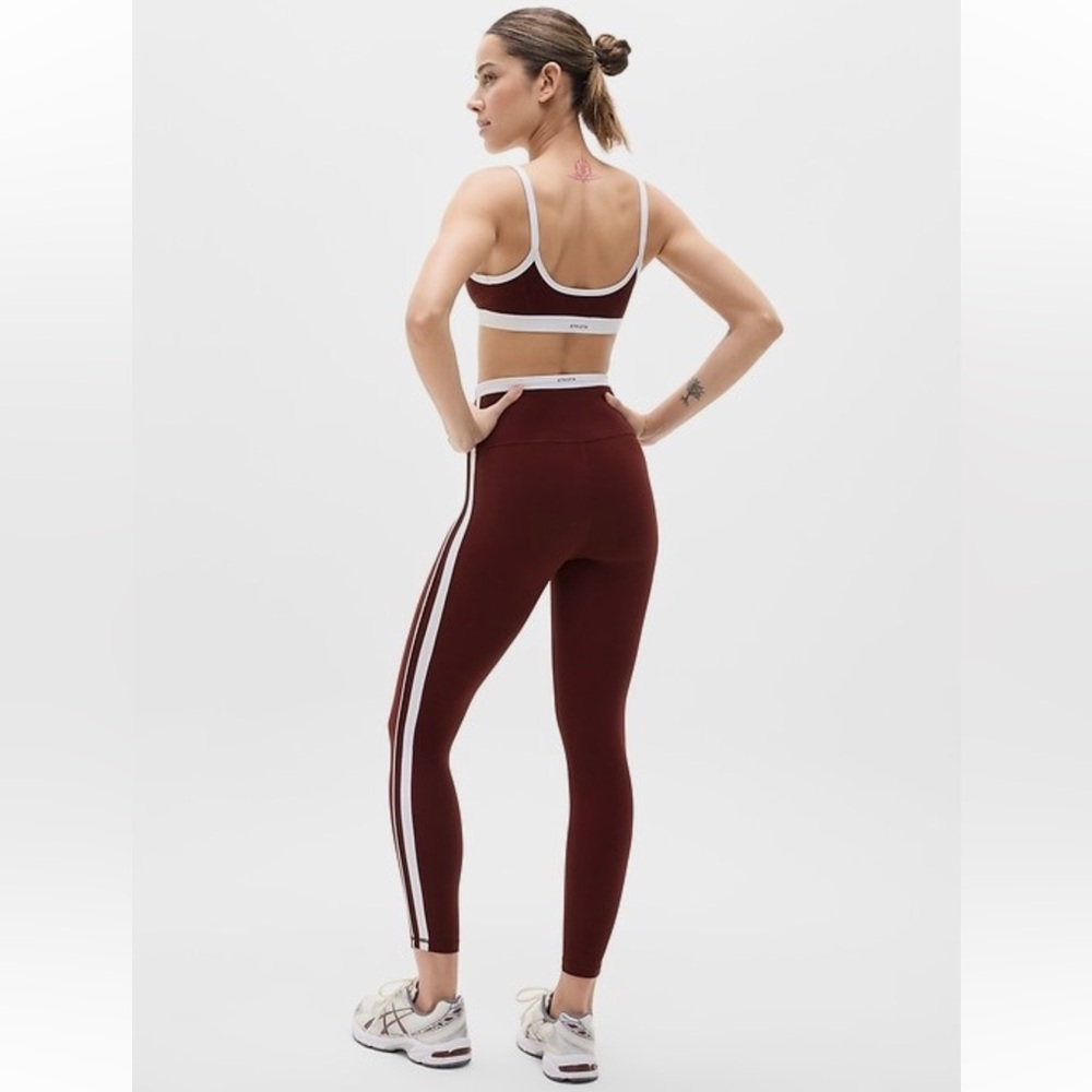 High-Waisted Burgundy Side-Stripe Leggings